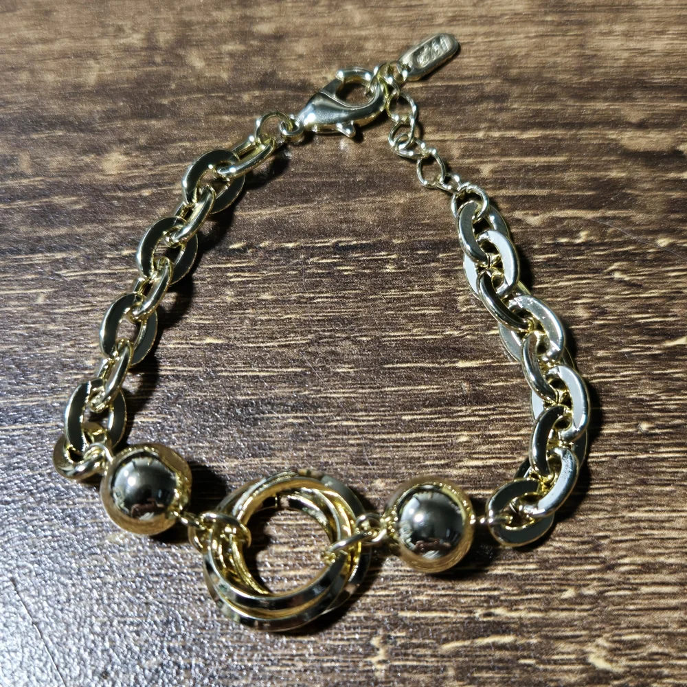 Triple‎ Hoop Charm Oval Link Chain 18K Gold Filled Bracelet